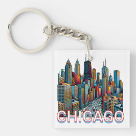 Pop art stripboek Art Chicago Illinois Skyline Sleutelhanger