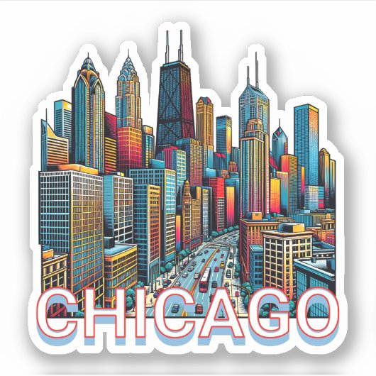 Pop art stripboek Art Chicago Illinois Skyline Sticker (Voorkant)