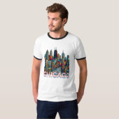 Pop art stripboek Art Chicago Illinois Skyline T-shirt (Voorkant volledig)