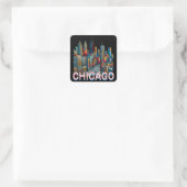 Pop art stripboek Art Chicago Illinois Skyline Vierkante Sticker (Tas)