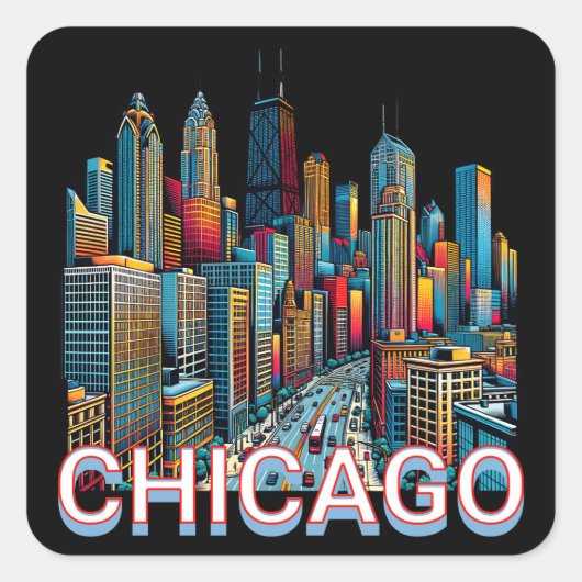 Pop art stripboek Art Chicago Illinois Skyline Vierkante Sticker (Voorkant)