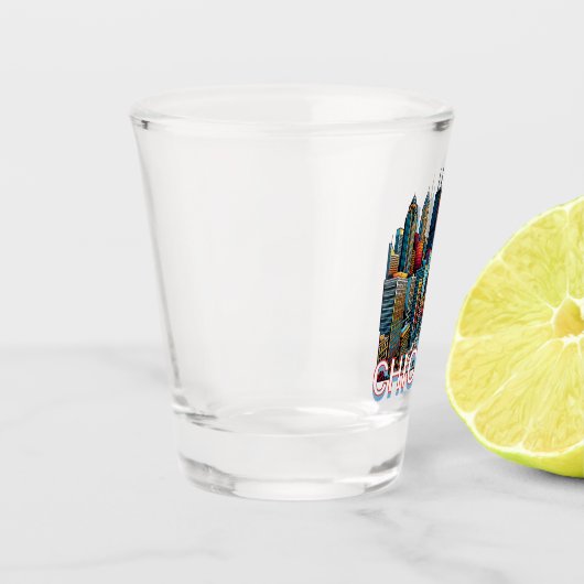 Pop art stripboek Chicago, Illinois Skyline Shot Glas (Links)