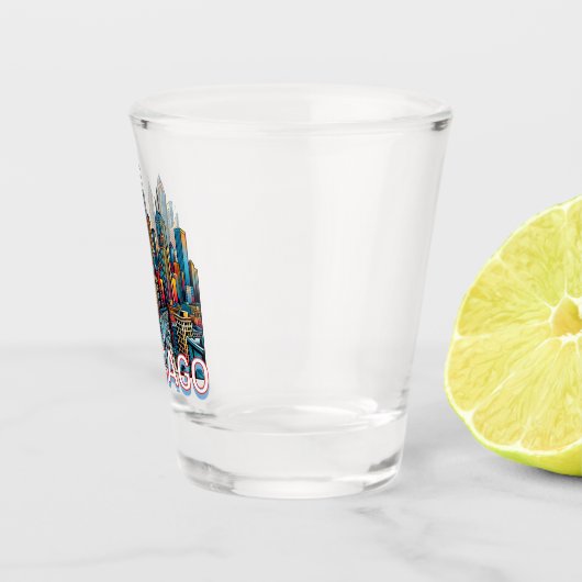 Pop art stripboek Chicago, Illinois Skyline Shot Glas (Rechts)