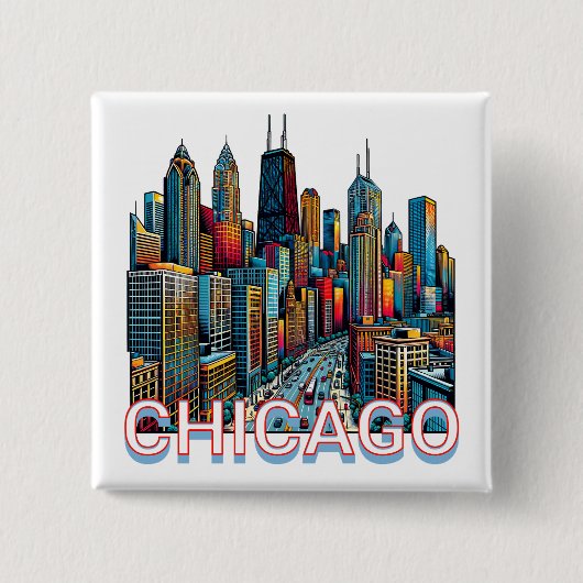 Pop art stripboek Chicago, Illinois Skyline Vierkante Button 5,1 Cm (Voorkant)