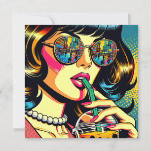 Pop Art stripboek mooie vrouw drinkt Boba