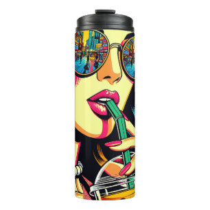 Pop Art stripboek mooie vrouw drinkt Boba Thermosbeker
