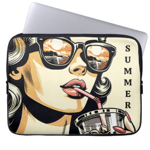 Pop Art stripboek mooie vrouw drinkt frisdrank Laptop Sleeve