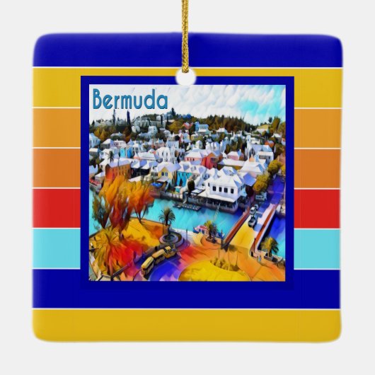 Pop Art Stripes Bermuda Keramisch Ornament (Achterkant)