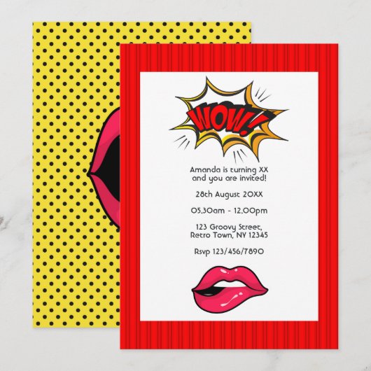 Pop Art stripverjaardagsfeest uitnodiging (Voorkant / Achterkant)