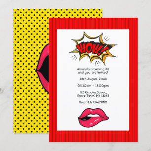 Pop Art stripverjaardagsfeest uitnodiging