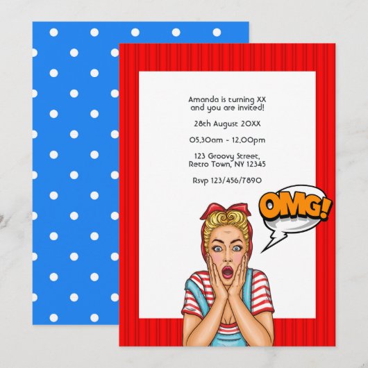 Pop Art stripverjaardagsfeest uitnodiging (Voorkant / Achterkant)