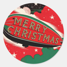 Pop Art Style Christmas Blimp Merry Christmas Ronde Sticker