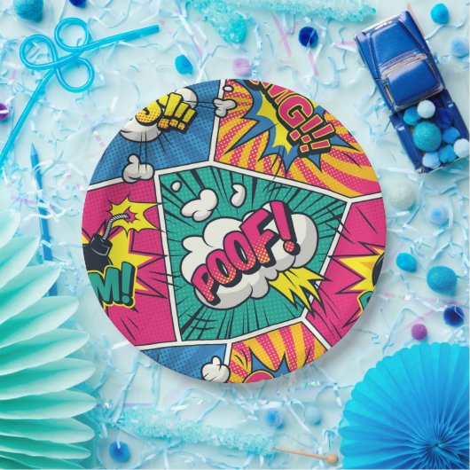 Pop Art Style - Explosieve Retro Comic Blast Papieren Bordje (Feest)