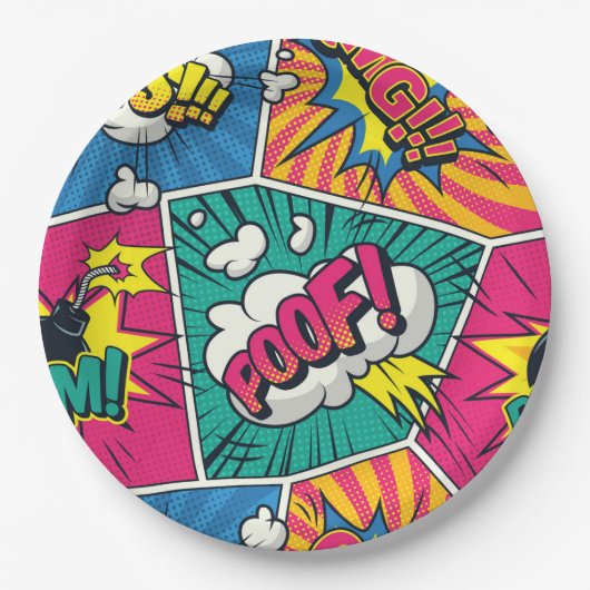Pop Art Style - Explosieve Retro Comic Blast Papieren Bordje (Voorkant)