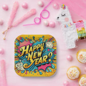 Pop Art Style Gelukkig Nieuwjaar Papieren Bordje (Feest)