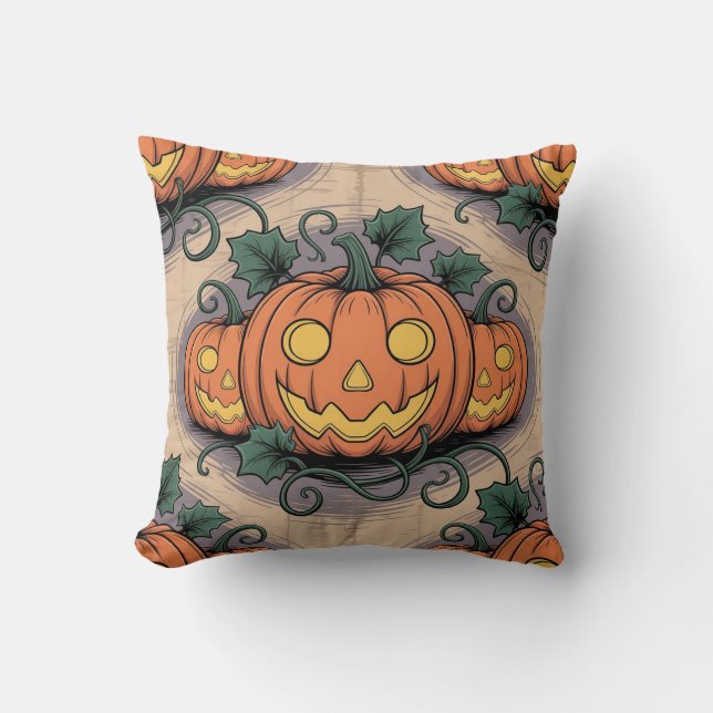 Pop Art Style Pumpkin & Ghost All-Over Pillow on P Kussen (Voorkant)