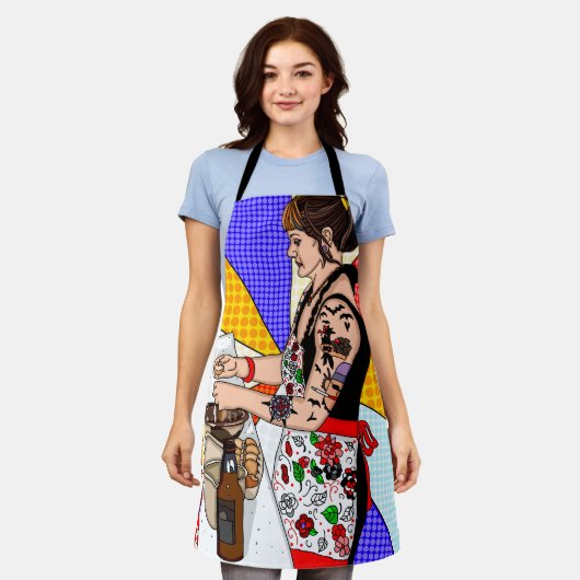 Pop Art Style Retro Lady Baking Schort (Gedragen)