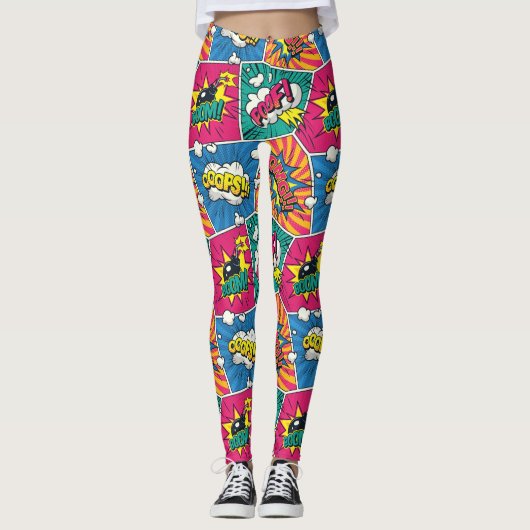Pop Art Style - Waanzinnige Retro Comic Explosion Leggings (Voorkant)