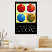 Pop Art Succes Motivatie Basketbal Stijlvol Poster (Keuken)