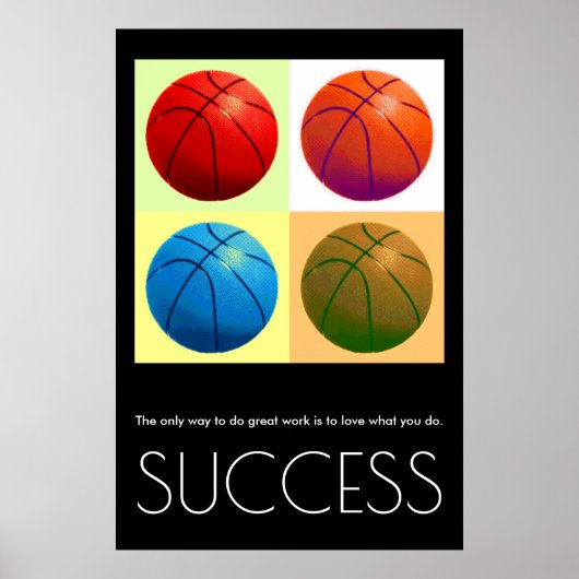Pop Art Succes Motivatie Basketbal Stijlvol Poster (Voorkant)