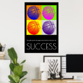 Pop Art Succes Motivatie Basketball Trendy Poster (Thuiskantoor)