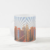 Pop Art Sunrise Skyline Matglas Koffiemok (Voorkant links)