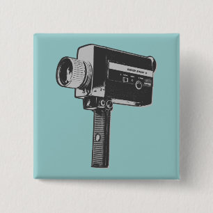 Pop Art Super 8 Filmcamera Vierkante Button 5,1 Cm