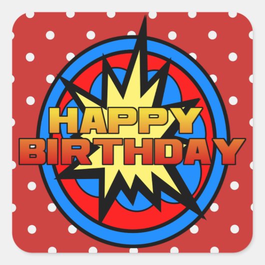 Pop Art Superpower Hero Happy Birthday Stickers (Voorkant)