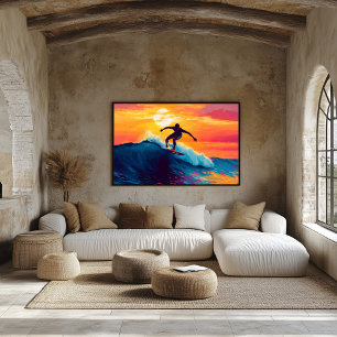 Pop Art Surfen Zonsondergang Muurkunst – Golfsurfe Poster