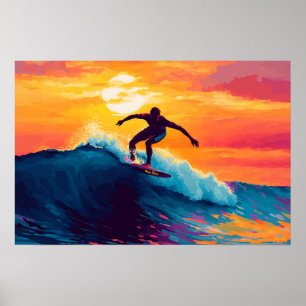 Pop Art Surfing Sunset Wandkunst – Golfsurfen Poster