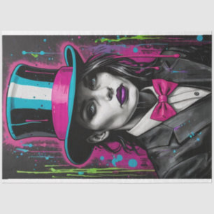 Pop Art Surrealisme Vrouw in een Top Hat Decoupage Tissuepapier