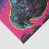 Pop Art Surrealisme Zwart en Neon Raven Decoupage Tissuepapier (Detail)