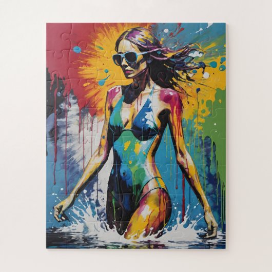 Pop Art Swimsuit Model Paint Splatter Legpuzzel (Verticaal)