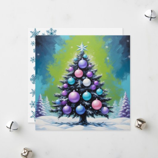 Pop Art Synthwave Christmas met Acid Green Violet Feestdagenkaart (Voorkant / Achterkant in situ)