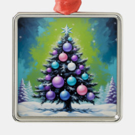 Pop Art Synthwave Christmas met Acid Green Violet Metalen Ornament