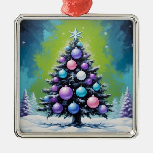 Pop Art Synthwave Christmas met Acid Green Violet Metalen Ornament (Voorkant)