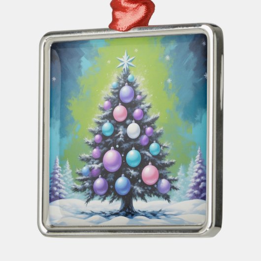 Pop Art Synthwave Christmas met Acid Green Violet Metalen Ornament (Links)