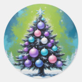 Pop Art Synthwave Christmas met Acid Green Violet Ronde Sticker (Voorkant)