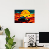 Pop Art Tank Scene Zonsondergang - Militaire Sfeer Poster (Thuiskantoor)