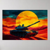Pop Art Tank Scene Zonsondergang - Militaire Sfeer Poster (Voorkant)