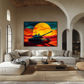 Pop Art Tank Scene Zonsondergang - Militaire Sfeer Poster