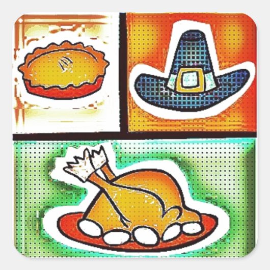 Pop Art Thanksgiving Vierkante Sticker (Voorkant)