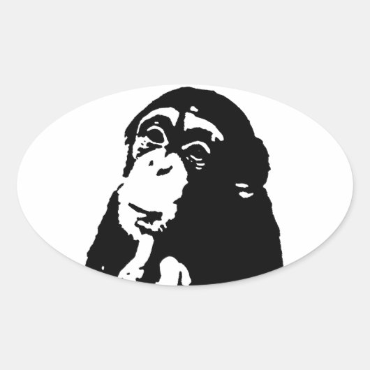 Pop Art Thinking Chimpanzee Ovale Sticker (Voorkant)