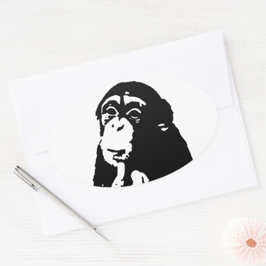 Pop Art Thinking Chimpanzee Ovale Sticker (Envelop)
