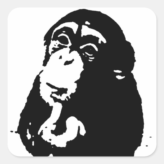 Pop Art Thinking Chimpanzee Vierkante Sticker (Voorkant)