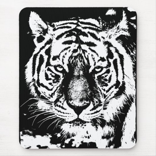 Pop Art Tiger Head Black en White Sjabloon Muismat (Voorkant)