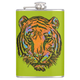 Pop Art TIGER HEAD + uw achterkant. en ideeën Heupfles