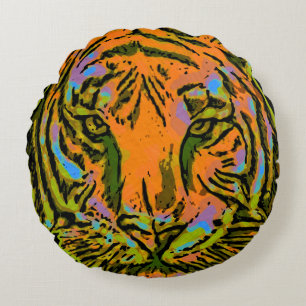 Pop Art TIGER HEAD + uw achterkant. en ideeën Rond Kussen