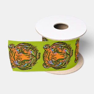 Pop Art TIGER HEAD + uw achterkant. en ideeën Satijnen Lint