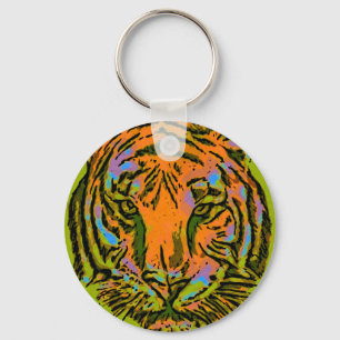 Pop Art TIGER HEAD + uw achterkant. en ideeën Sleutelhanger